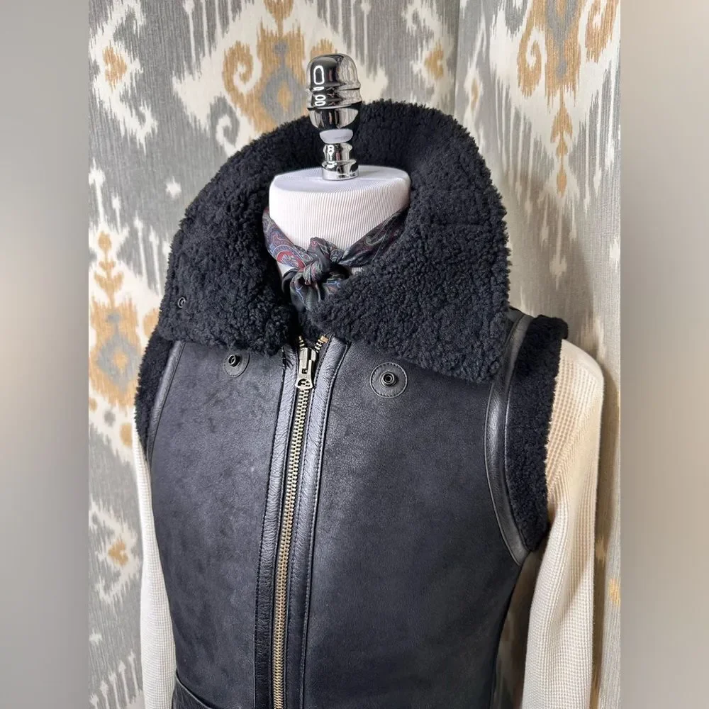 Polo Ralph Lauren Unisex Black Portuguese Lamb Shearling Aviator Vest